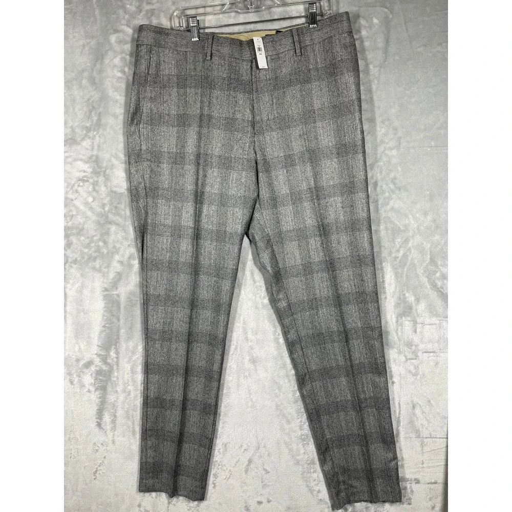 Banana Republic Vitale Barberis Flannel Wool Plaid Pants Grey 36x34 NWT $169